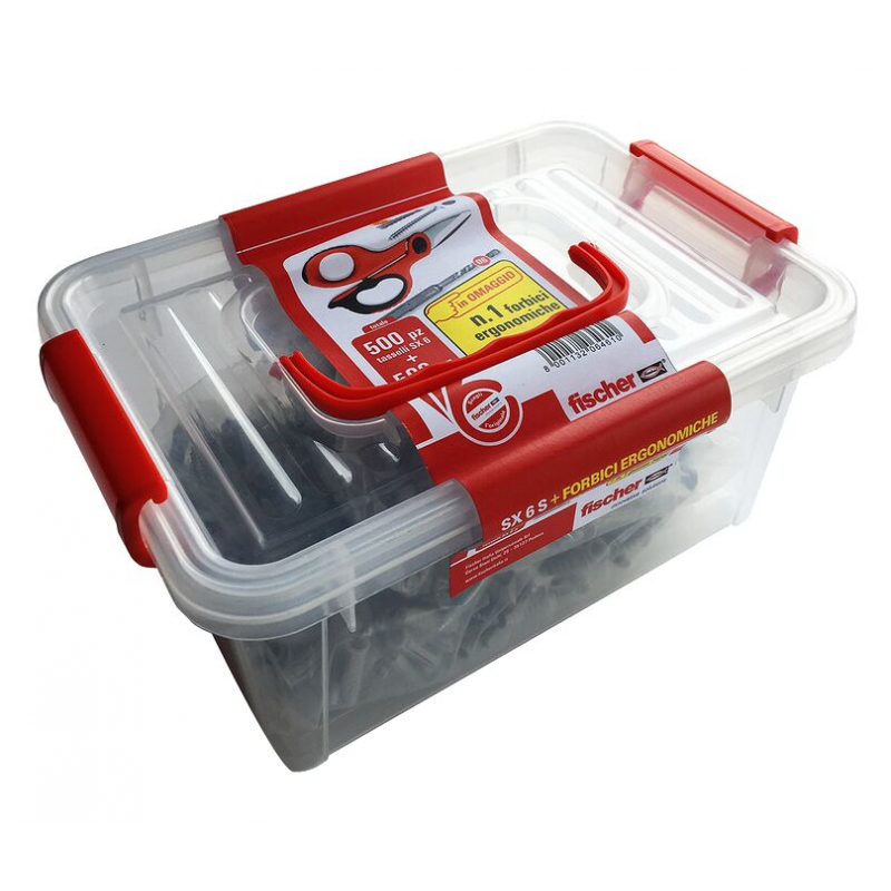 Kit di tasselli SX 6 S+forbici+punta SDS in vaschetta Fischer 00541916