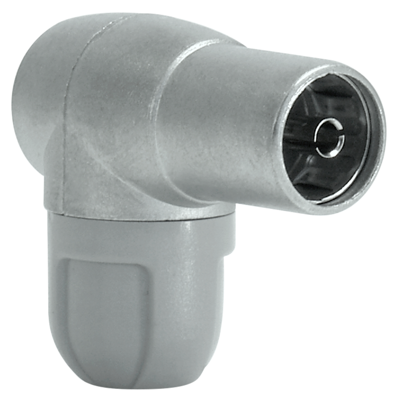 Connettore a 90 gradi IEC schermato Femmina in zamak per cavi coassiali diametro 5-6.9mm TELEVES 4131