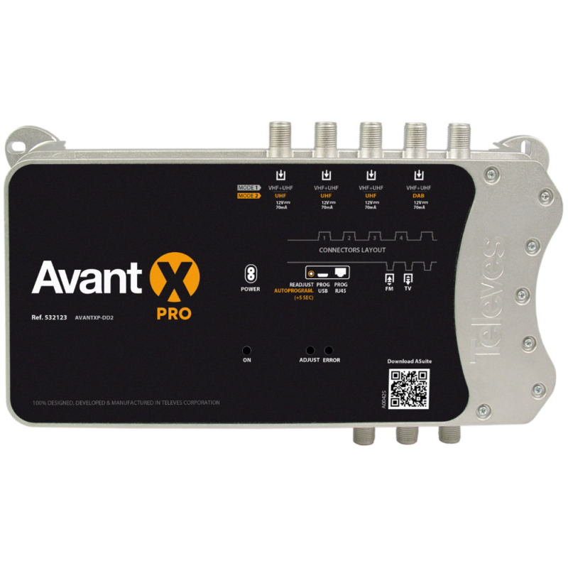 Centrale di amplificazione digitale programmabile per terrestre AVANT X PRO 4 ingressi VHF+UHF TELEVES 532123