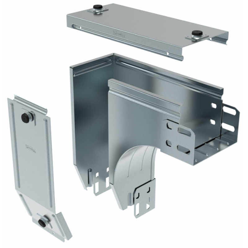 Curva destra a 90 gradi in acciaio zincato con discesa di piano 75mm larghezza 75mm P31 LEGRAND AZ075Z