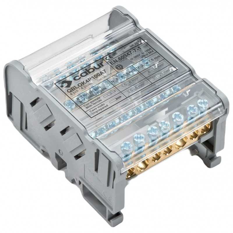 Morsettiera di distribuzione quadripolare 100A 500V AC/DC CABUR QBLOK4100