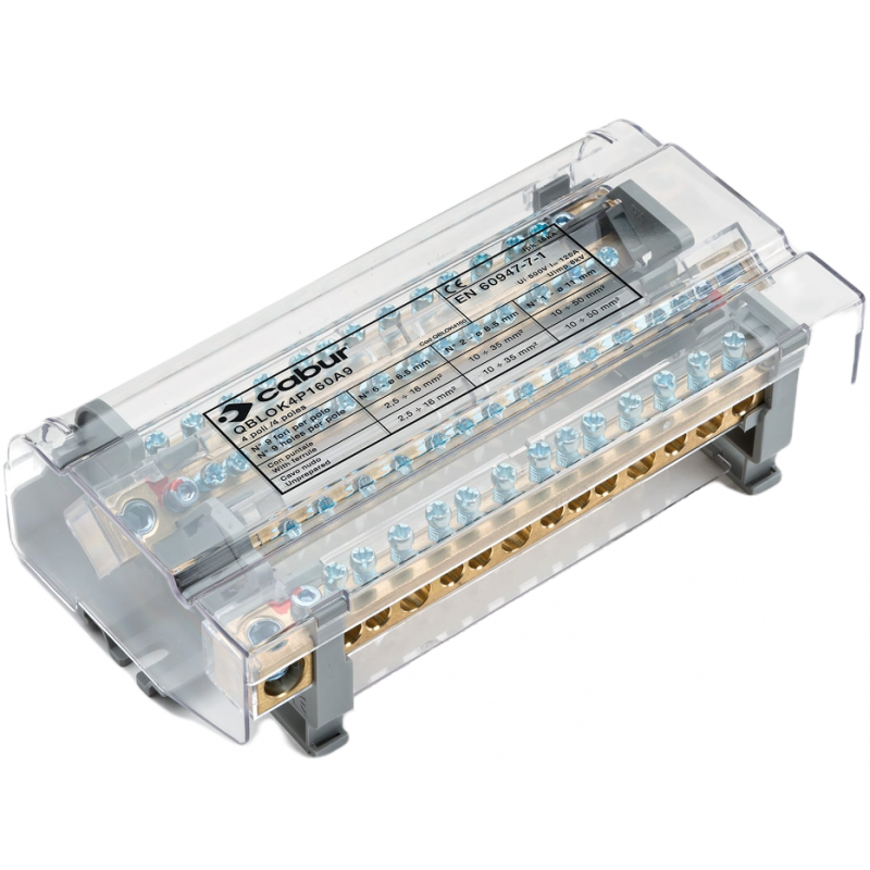 Morsettiera di distribuzione quadripolare 160A 500V AC/DC CABUR QBLOK4161N