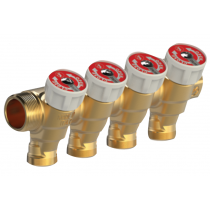 Collettore componibile in ottone 3/4" maschio femmina con 4 rubinetti 1/2" GIACOMINI R585CY064