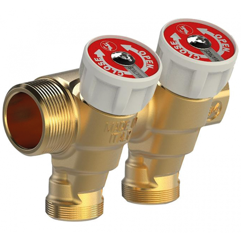 Collettore componibile in ottone 3/4" maschio femmina con 2 rubinetti 1/2" GIACOMINI R585CY062