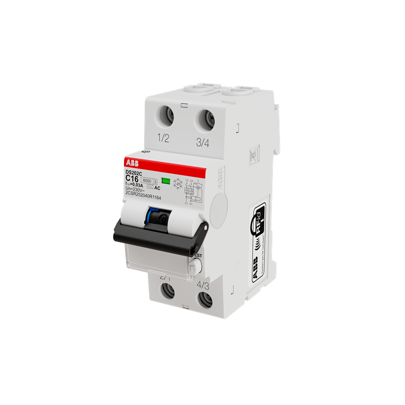 Magnetotermico differenziale 6kA 2 Poli C16 30mA ABB DS202CRC16AC30