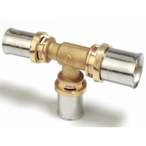 Raccordo a Tee ridotto per tubi a pressare 50x4/26x3/50x4mm in ottone Giacomini RM151Y157