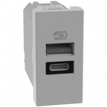 Caricatore USB con porte tipo A e C Grigio Bticino MatixGo JG4191AC