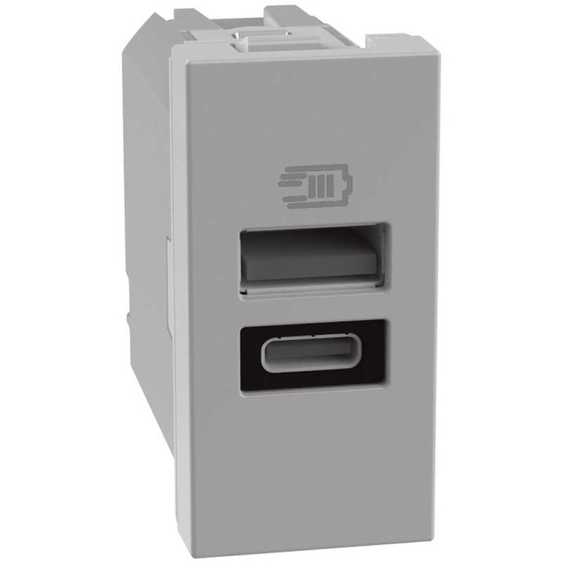 Caricatore USB con porte tipo A e C Grigio Bticino MatixGo JG4191AC