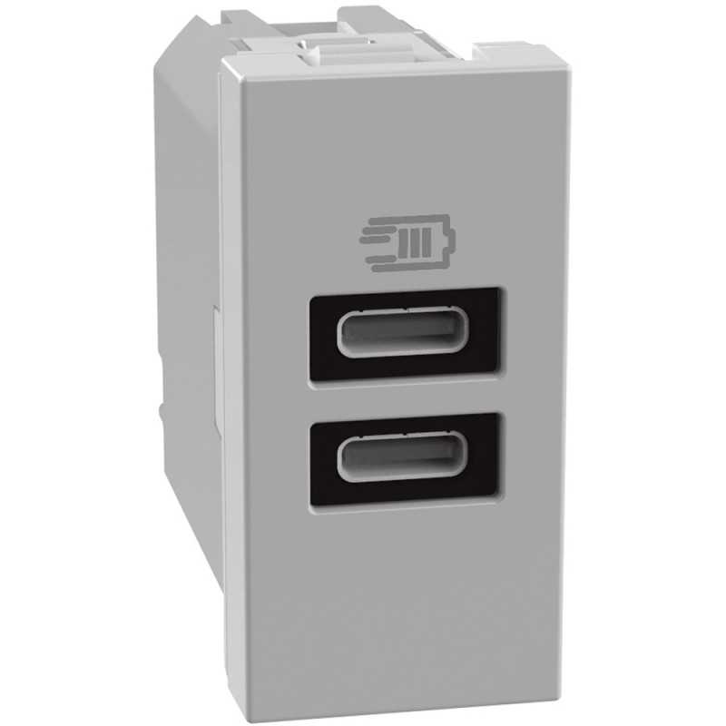 Caricatore USB con 2 porte tipo C Grigio Bticino MatixGo JG4191CC