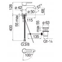 Miscelatore per bidet cromato monocomando a getto orientabile serie ABC NOBILI CARLO ABH87119/1CR Dimensioni