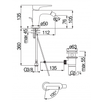 Miscelatore per bidet cromato monocomando a getto orientabile serie Yoyo NOBILI CARLO YOE126119/1CR Dimensioni