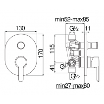 Miscelatore ad incasso per doccia cromato monocomando 2 vie con deviatore serie ABC NOBILI CARLO AB87100CR Dimensioni