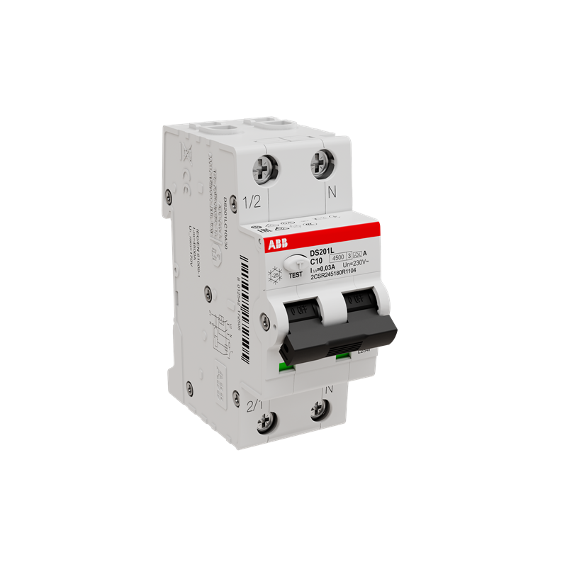 Magnetotermico differenziale 4,5kA 1P+N Tipo A C10 30mA ABB DS201LC10A30