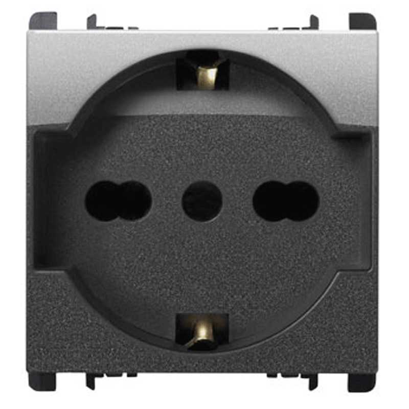 Presa Schuko P40 Acciaio scuro 2P+T 16A 250V Nea Simon URMET 10310N/2AC