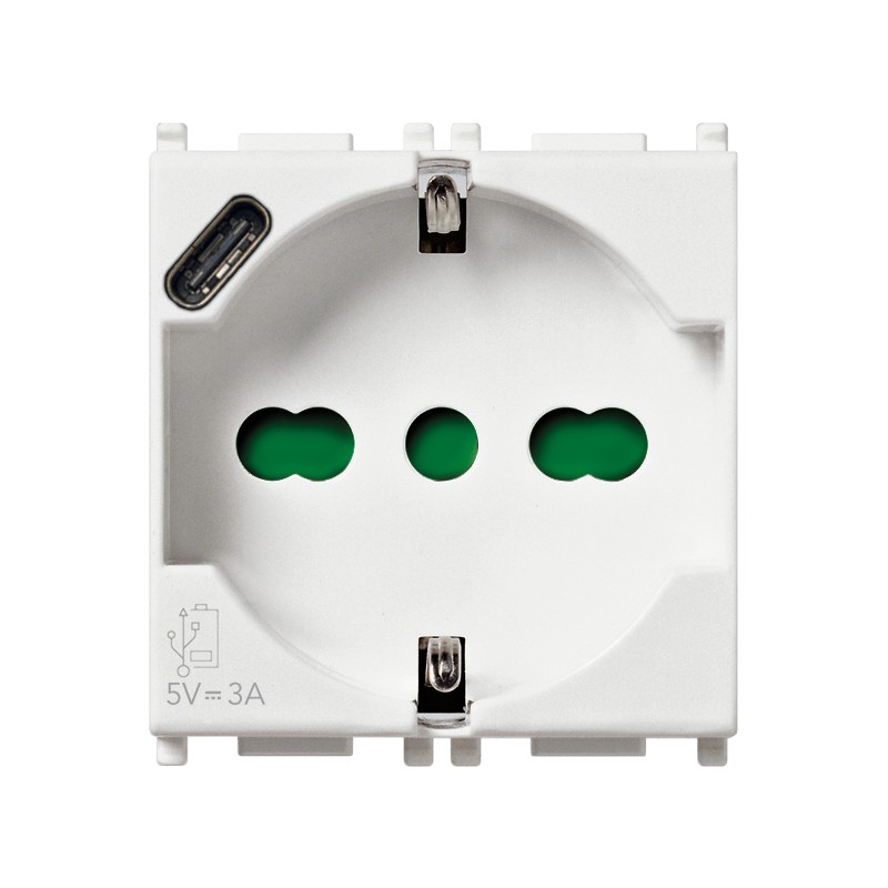 Presa Schuko 2P+T 16A con USB tipo C Bianco Vimar Plana 14210.USB