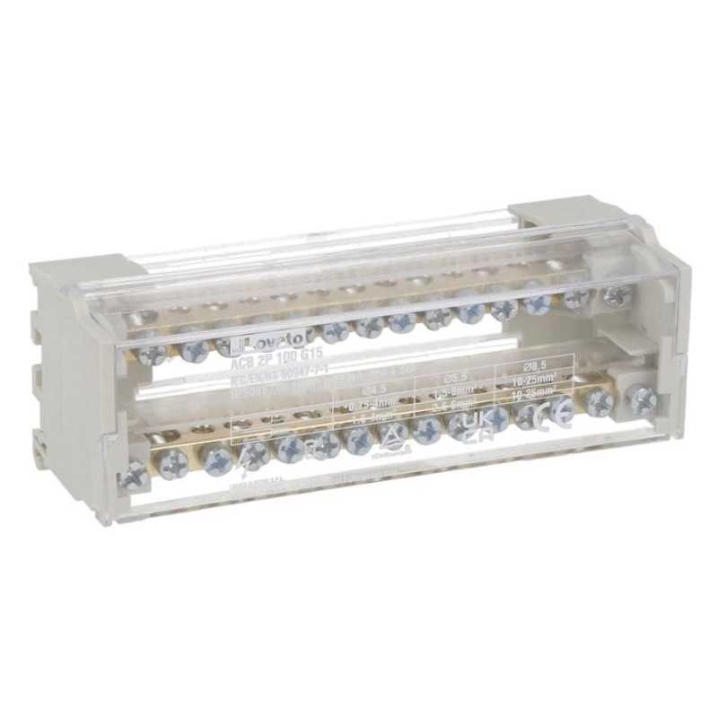 Ripartitore di potenza bipolare 100A 15 fori Lovato ACB2P100G15