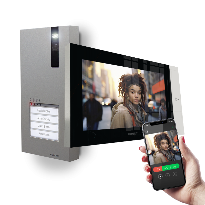 Kit videocitofonico da 7" Quadra e 7TOP VIP Wi-Fi Comelit KVQ8570