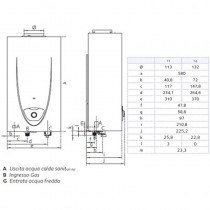 Scaldabagno a Metano Fluendo Plus 14 litri Chaffoteaux 3632397 Dimensioni