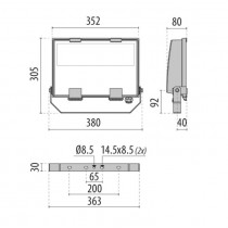 Riferimento dimensioni Proiettore LED 5000K GUELL 2+ ottica S/W 103W IP66 Prisma LTF1223FS850