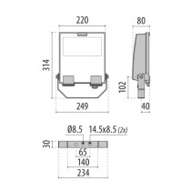 Riferimento dimensioni Proiettore LED 5000K GUELL 1+ ottica S/W 51W IP66 Prisma LTF1123FS850