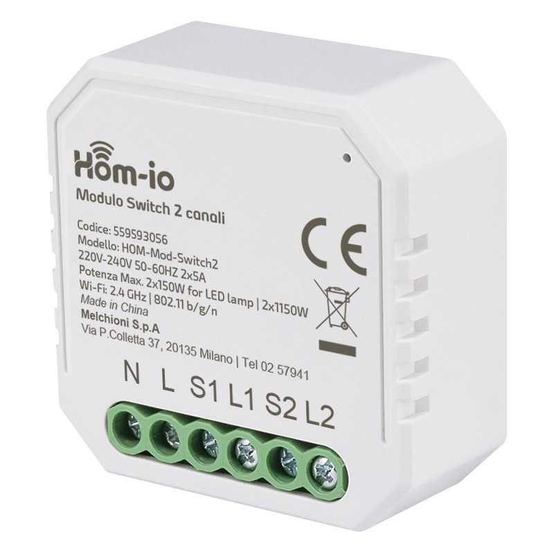 Modulo switch per gestione illuminazione 10A 2ch WiFi Hom-io 559593056