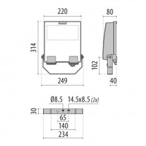 Riferimento dimensioni Proiettore LED 5000K GUELL 1+ ottica S/W 36W IP66 Prisma LTF1122FS850
