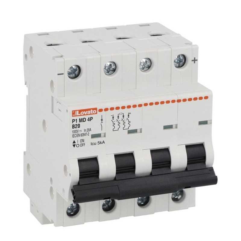 Interruttore magnetotermico per DC B20 5kA 4 moduli Lovato P1MD4PB20