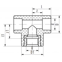 Riferimento dimensioni Raccordo a T con attacco filettato F 50mm per 3/4" Aquatherm 1060050153